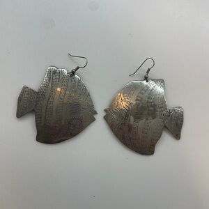 Large Vintage Silver Fish-Shaped Earrings